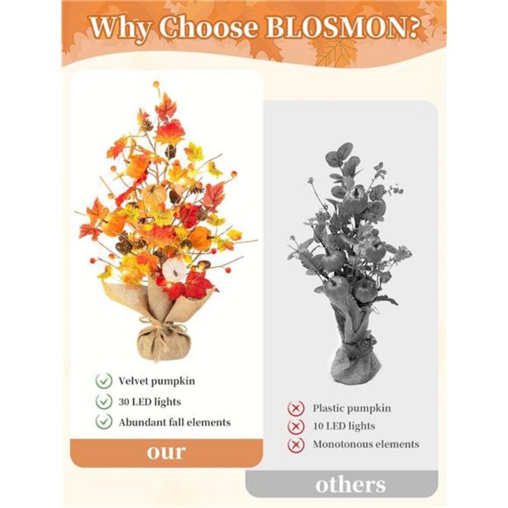 Fall Decorations for Home Table: 19.7 Inch Faux Tree with Timer 30 LED - Picture 3 of 7